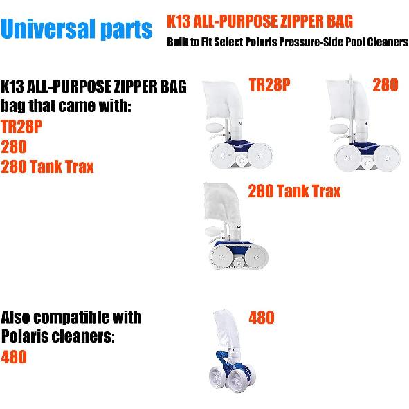 280 480 Pool Cleaner Bags Fit K13/k14/K16/TR28P/280/280 Tank Trax/480 Pool Cleaner, All Purpose Bags (280 480-3 Pack)