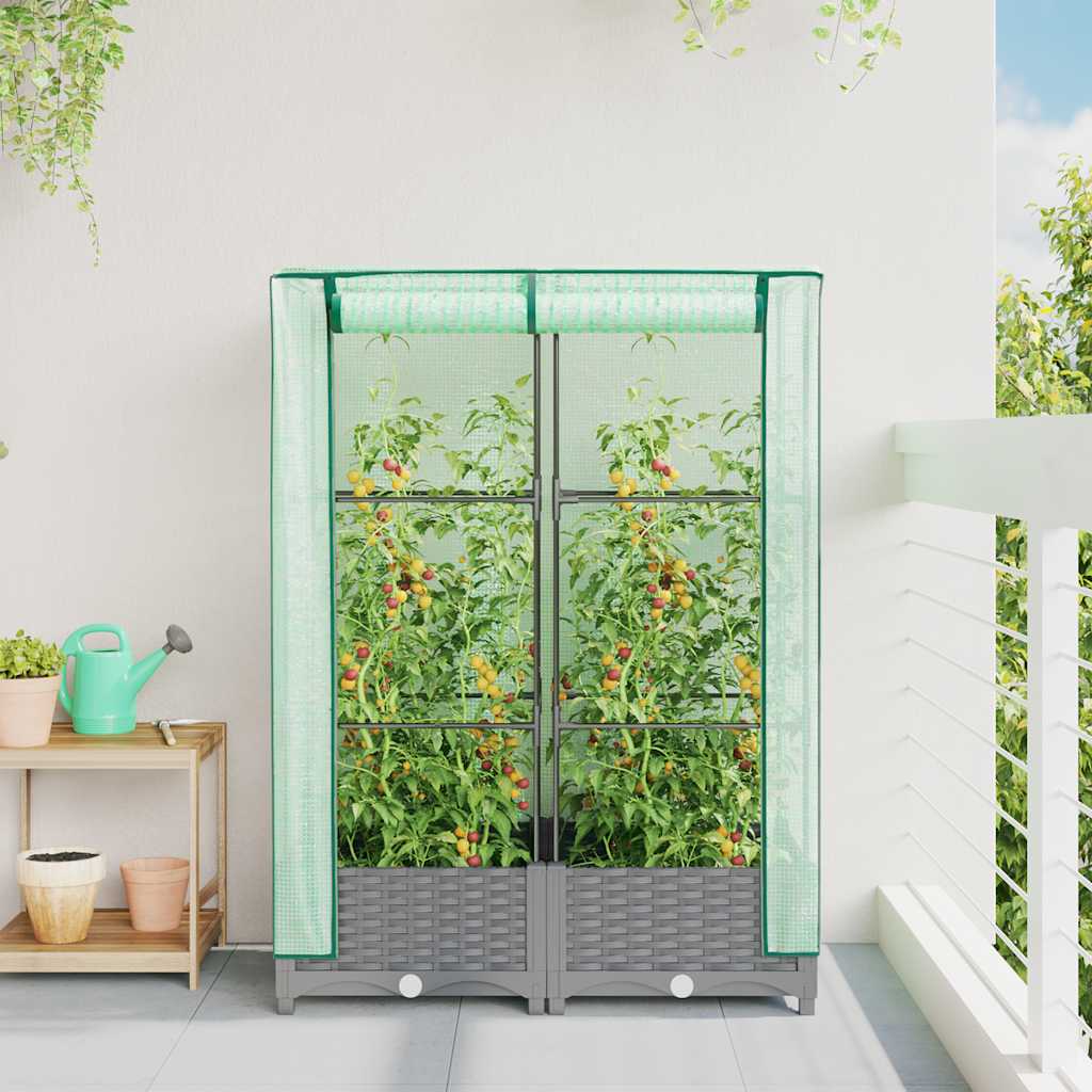 Vidaxl Raised Planter With Greenhouse, Rattan Look, 80X40X123 Cm