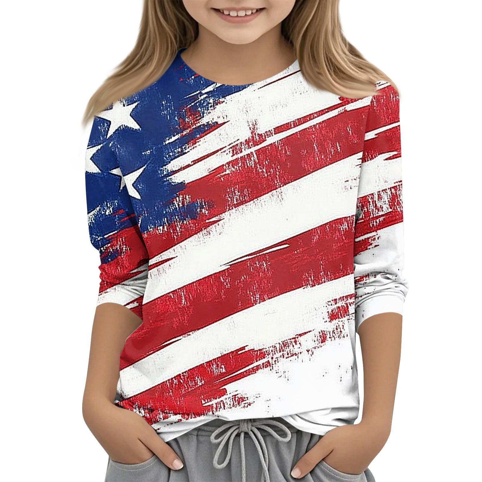 

Дитяча мода Принтований топ з круглим вирізом та рукавом три чверті Повсякденна футболка 120 білий