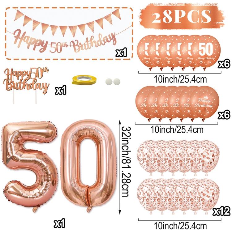 

28pcs 18 21 30 40 50 60 70th Rose Gold Happy Birthday Balloon Set Banner Balloon Adults Birthday Party Decoration Birthday Party 28pcs