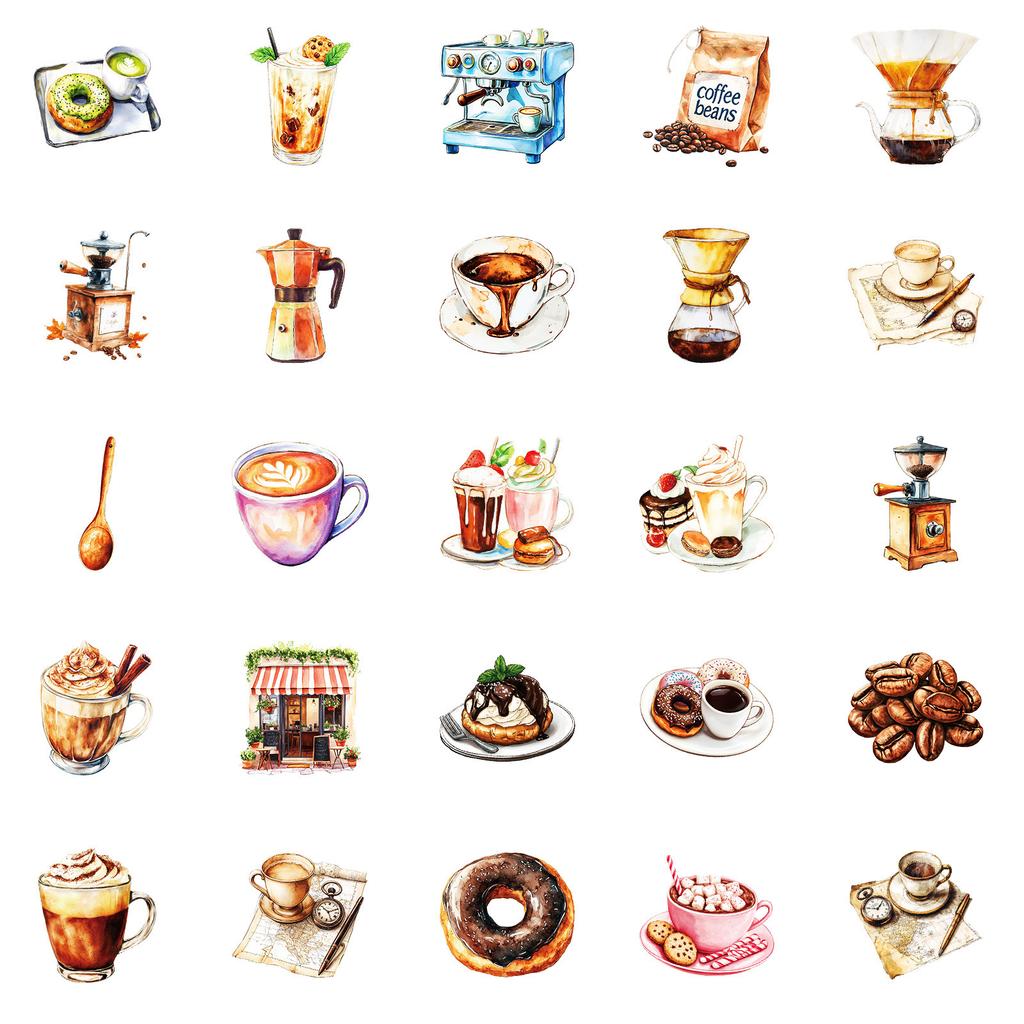 50 Coffee Theme Stickers Without Repeating Coffee Stickers DIY Creative Handbook Diary