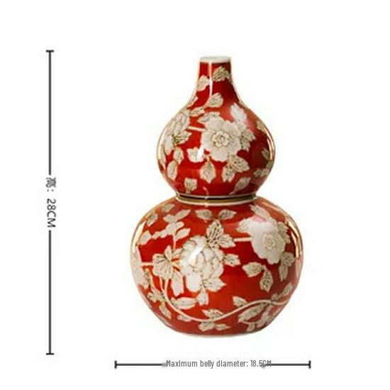 Fu Lu Shuang Xi Ceramic Gourd Vase - Elegant Chinese-Style Housewarming Gift for Living Room