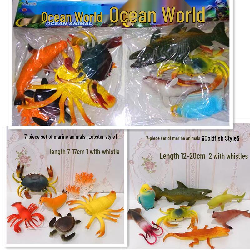 Kids' Soft Rubber Sea Animal Play Set: Turtle, Octopus, Seahorse, Shark