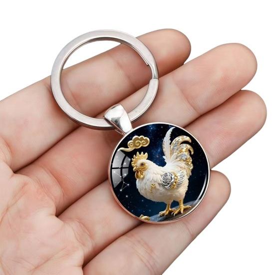 Klíčenka Zvěrokruhu Kopulové sklo Klíčenka ze slitiny zinku s pozadím hvězdné oblohy Zdobení zlatou fólií 12 znamení zvěrokruhu Držák na klíče