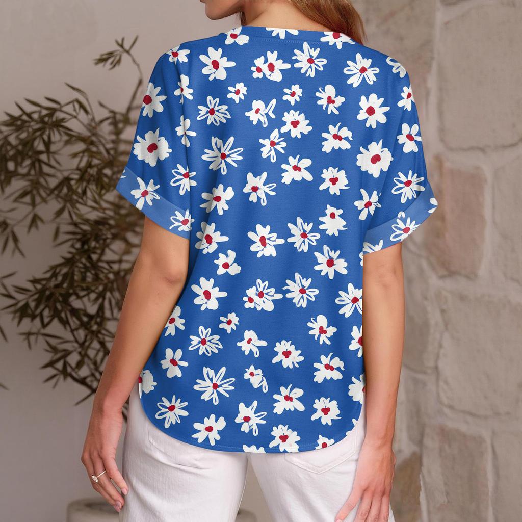 Modisches lässiges vielseitiges Damen-Sommer-Kurzarm-Oberteil mit Blumenprint, schmal geschnitten