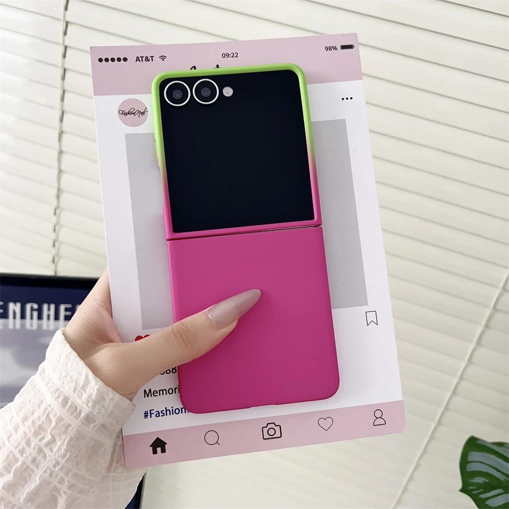 Luxury Matte Gradient Phone Case for Samsung Galaxy Z Flip 7 FE 6 5 4 3 Liquid Silicone Ultra Thin Shockproof Protect Soft Cover Skin Feel Back Shell