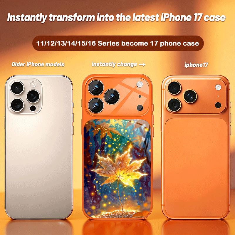 Aesthetic Autumn Maple Leaves Pattern Orange Glass Phone Case for iPhone 17 16 Pro Max 15 14 13 12 Mini 11 X XS 7 8 14Plus Cover