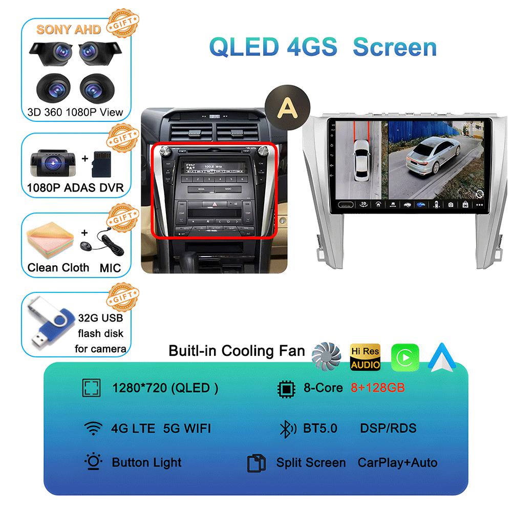 Car Radio Android 14 Carplay Auto For Toyota Camry 7 XV 50 55 2011-2014 Multimedia Video Player Navigation Stereo GPS No 2din 4G