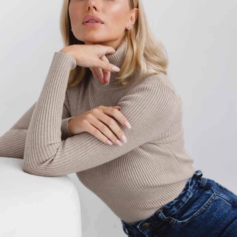 Women's Turtleneck Sweaters Long Sleeve Ribbed Mock Neck Sweater Spring Fall Slim-Fit Basic Layer Knit Pullover Lightweight Underwear Tops for Women