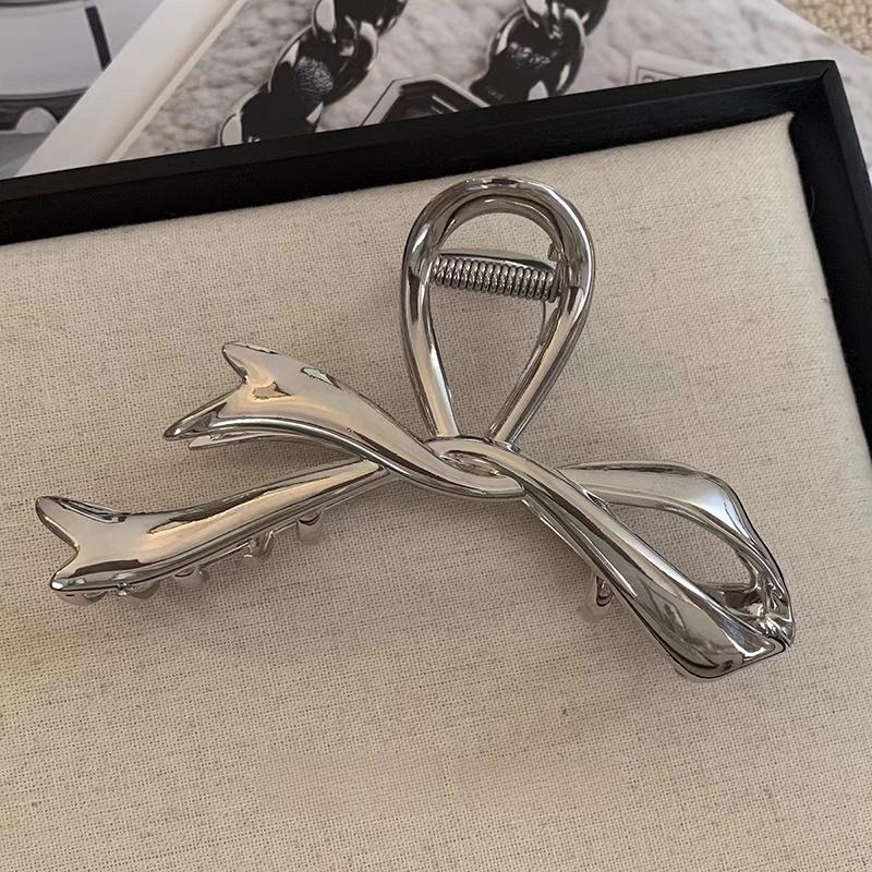 2023 Metal Claw Clip Bow Knot Metal Shark Clip Silver Hair Claw Style Advanced Versatile Back Head Spoon Hair Ornament Headwear