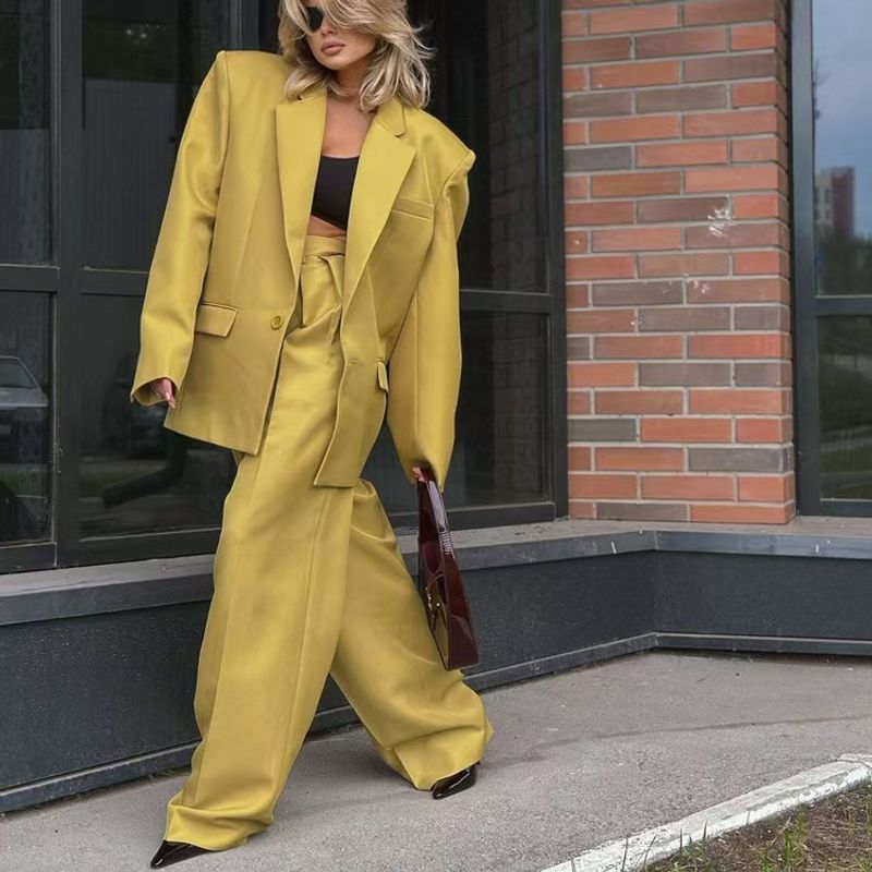Western Style Fashion Loose Blazers Wide Leg Pants Set Suit and Wide Leg Pants Set