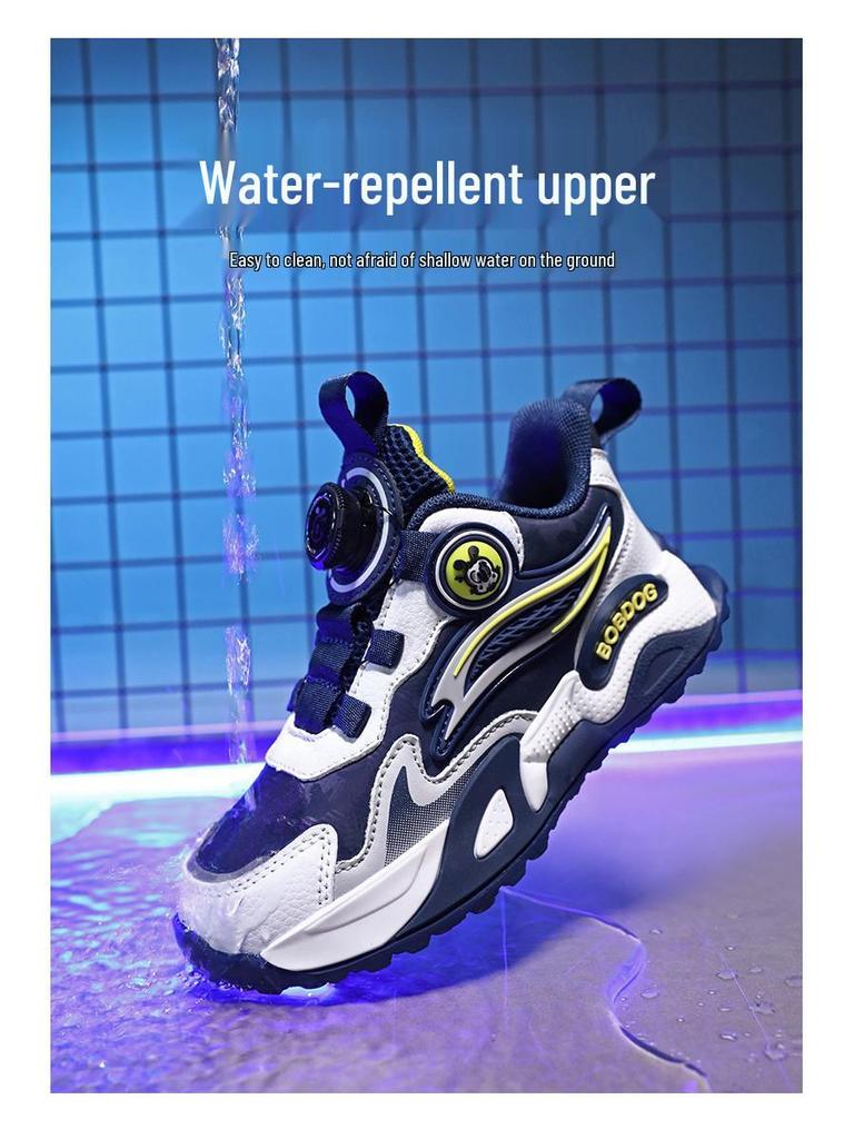 Bobodou Girls' Rotating Button Sports Shoes - 2025 Spring/Autumn Waterproof Leather Basketball Shoes for Kids