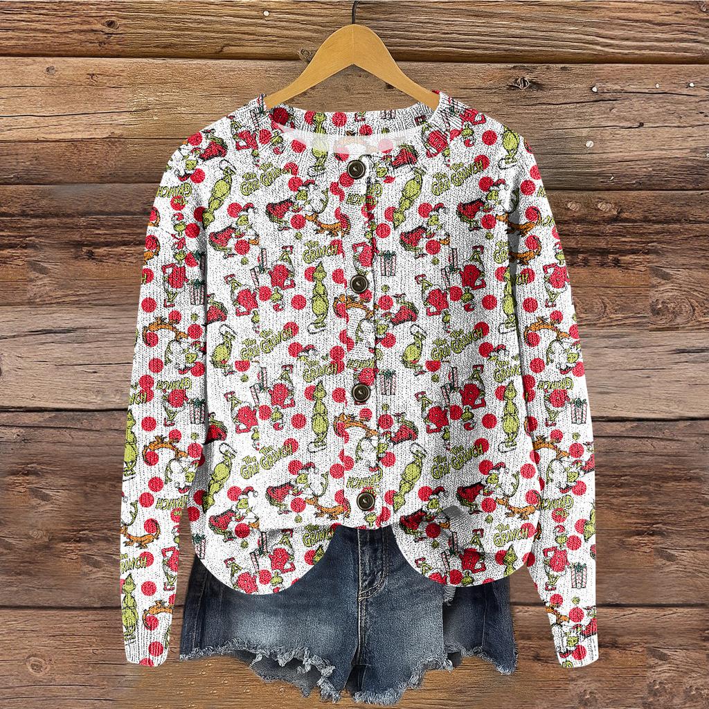 Women's Round Neck Top Printing Thickened Plush Cashmere Warm Long Top