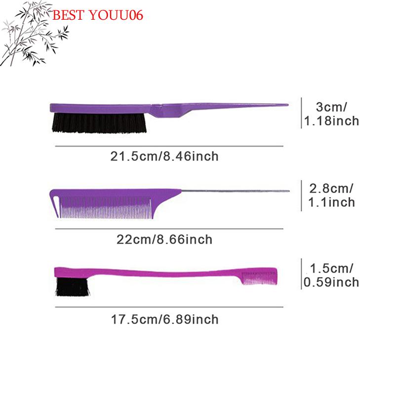 (YOUU06)3Pcs Hair Styling Comb Hair Brush Set, Teasing Edge Brush Rat Tail Comb For Curly/Straight/Wet/Dry/Long/Shot Hair