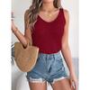Summer Tops Solid Color V-neck Hollow Out Sleeveless Knitted Sweater Fashion Vacation Vest Women's Clothing