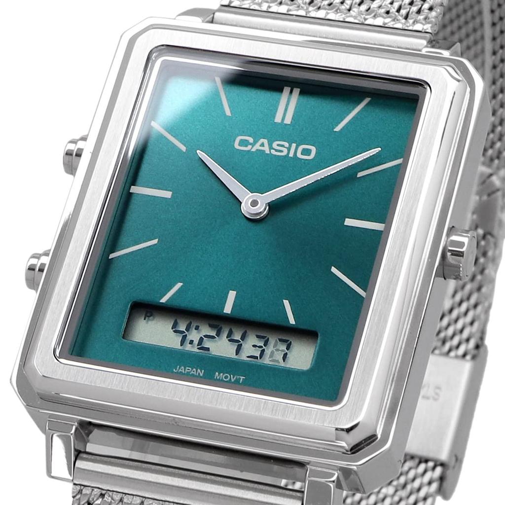 Casio Standard Rectangular Face Watch Stainless Steel Mesh Band Blue Green Overseas Model [Casio] Ana-Digi Men's MTP-B205M-3E [Item]