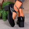 Fashion 2025 Plus Size Women's Mary Jane High Heels Round Toe String Bead Buckle Strap Chunky Heel Pumps for Retro Office & Career Shoes