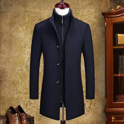 Autumn/Winter Men's Non-Iron Woolen Business Coat with Thick Lining, Fashionable.