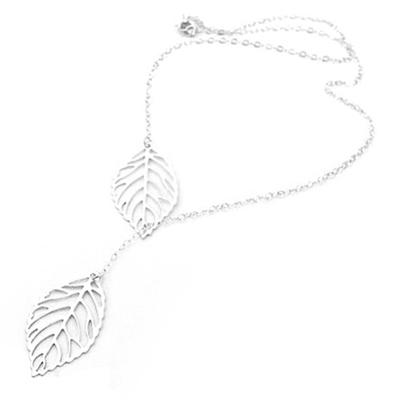 Stylish Women's Hollow Double Leaf Pendant Choker Chain Necklace Jewelry Gift AVE