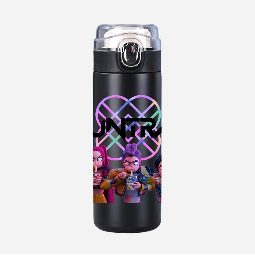 Anime K-Pop Demon Hunters Printed 400Ml Water Bottle Thermos Cup Portable Stainless Steel Leak Proof Camping Water Cup Kid Gift