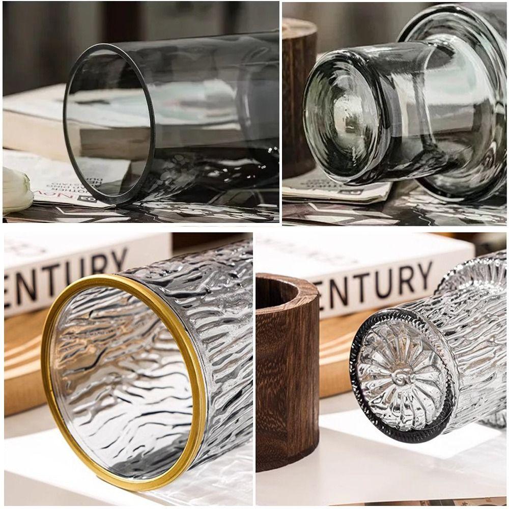 Gestreifte Transparente Hydroponische Vase Holzsockel Wasser Nährende Vase Glasvase Heimdekoration