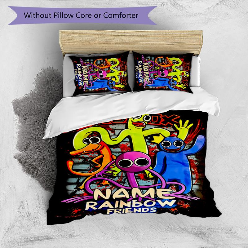 3pcs Custom Name Rainbow Friends Bedding Set Duvet Cover Closure Includes 1 Duvet Cover & 2 Pillowcases for All Seasons Bedroom Decor
