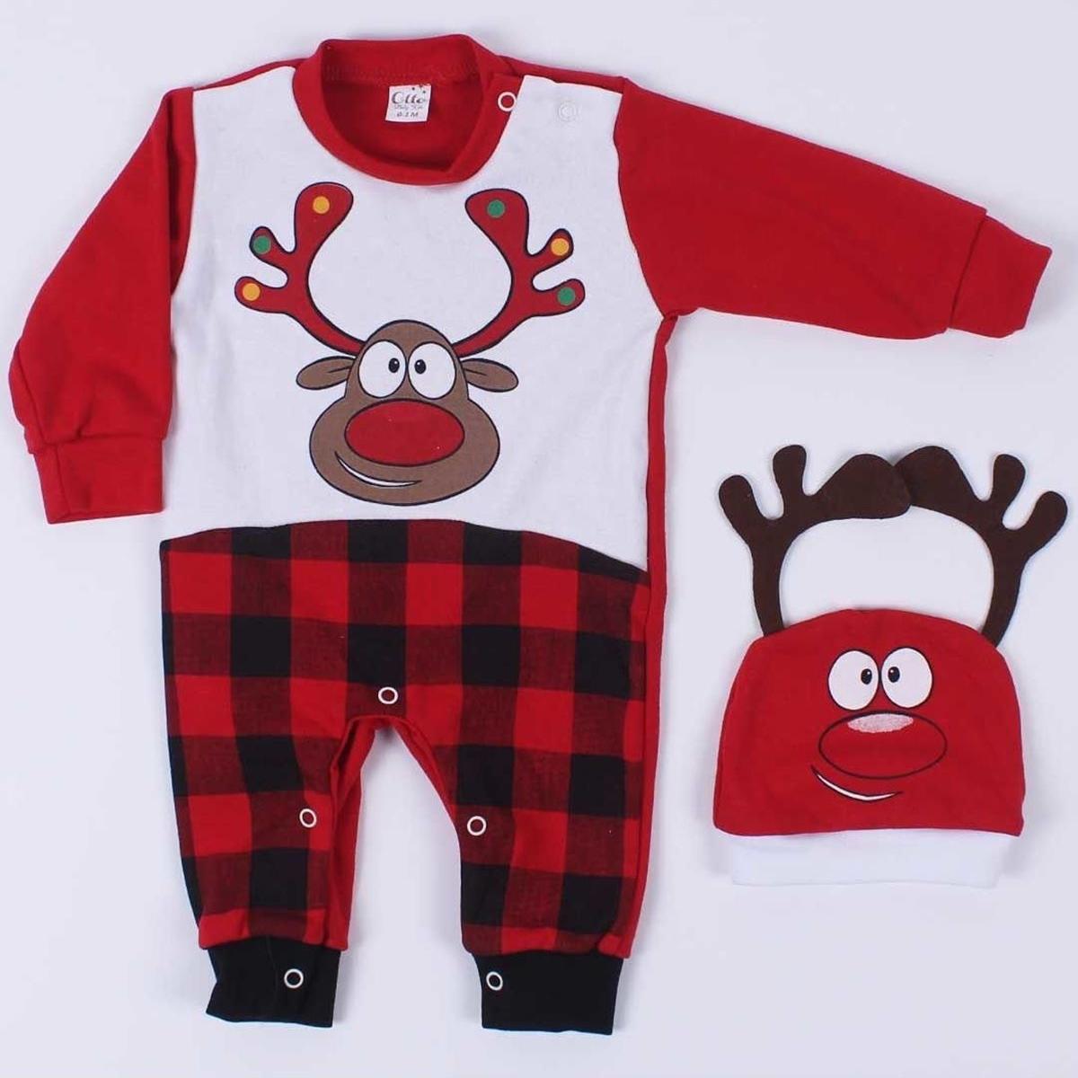

Рождественский комбинезон для малышей в красную клетку с оленем
