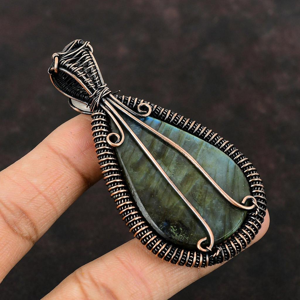 Labradorit Anhänger Kupferdraht umwickelt Edelsteinanhänger Regenbogenmondstein Anhänger Kupferschmuck Geschenk für Sie Handgefertigter Labradorit Schmuck