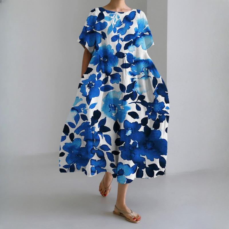 IHUASU 3D Lingering Hemp Crafted Short Sleeve Women's Dresses