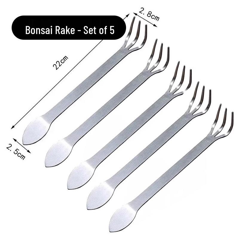 Stainless Steel Three-Pronged Bonsai Rake for Soil Loosening & Garden Planting