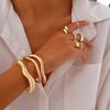 European and American Cross-Border Jewelry Set: Hollow Pleated Rings & Irregular Arc Alloy Bracelets, 6-Piece