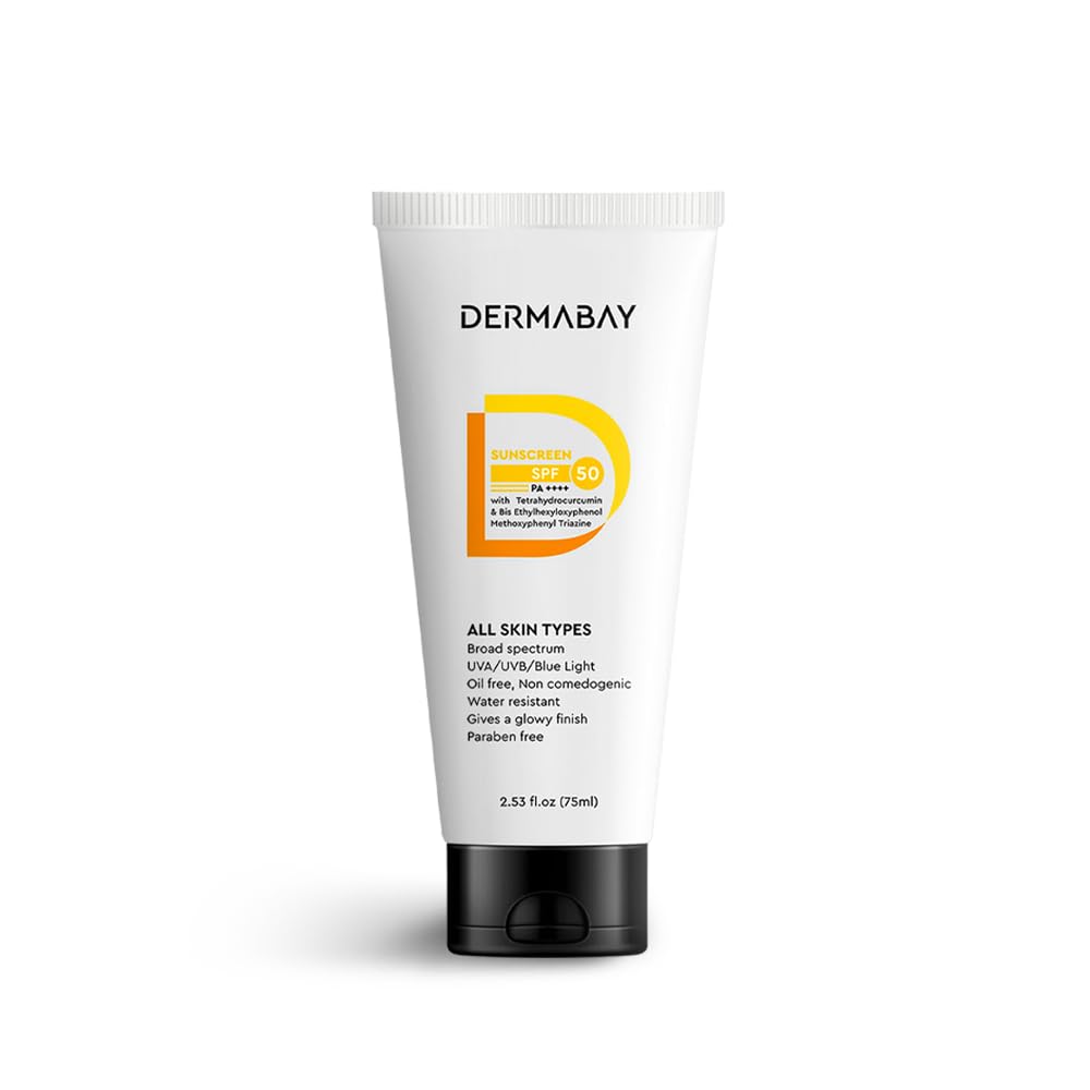 Dermabay Sunscreen SPF 50 PA++++, Light, No white-cast Broad Spectrum & Blue Light Protection for Oily, Dry, Acne-prone Skin, Non-Comedogenic - 75ml
