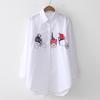 White Shirt Casual Button Up Turn Down Collar Female Blouse Long Sleeve Cotton Blouse Embroidery Blouse Lady