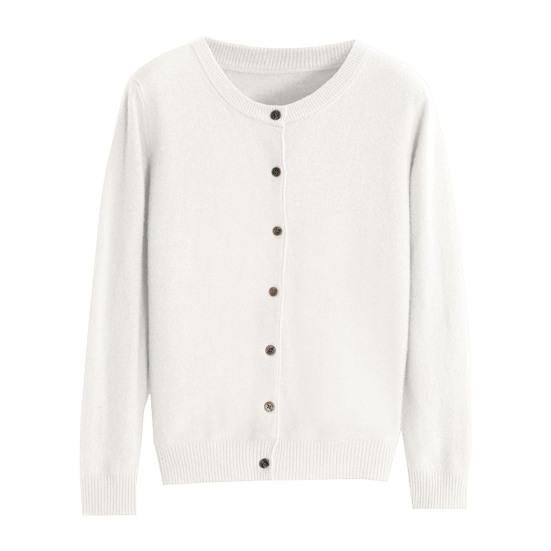 Women Knitted Sweater Coat Round Neck Long Sleeve Single Breasted Solid Color Knitting Cardigan Daily Wear