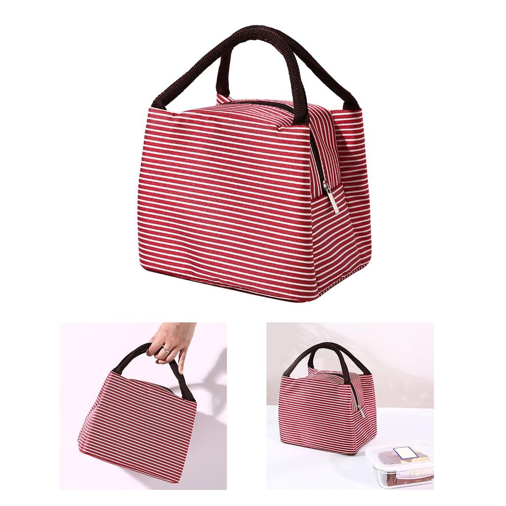 Matboksveske Bærbar Stor Kapasitet Sammenleggbar Isolert Piknikveske for Reise Arbeid Rød Stripete