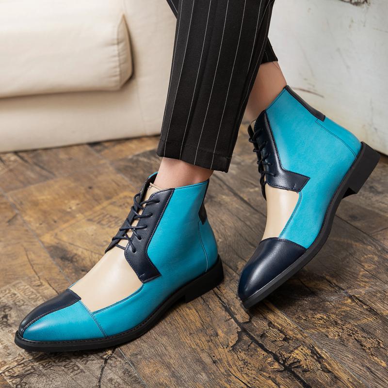 New Fashion Three Color Mixed Leather Boots Men Classic Lace-up Chelsea Boots Men Casual American Style Ankle Boots Size 38-48