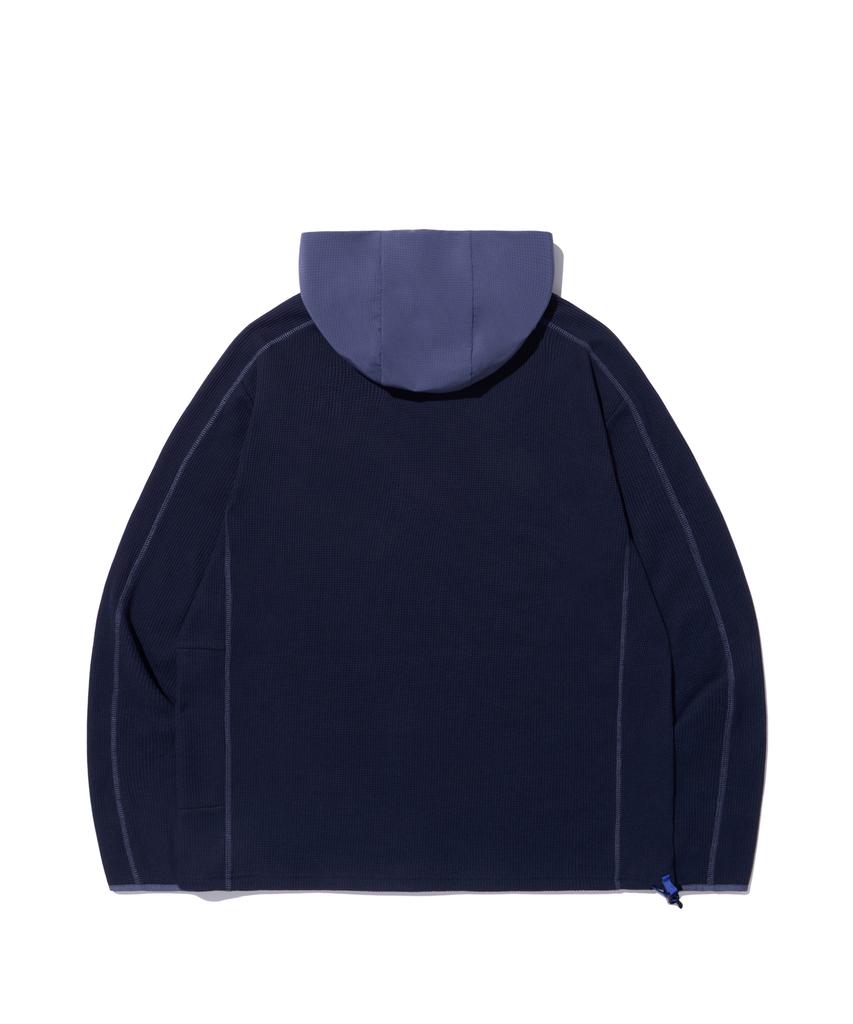 MADDEN Henley Neck Hb Waffle Hoodie Navy
