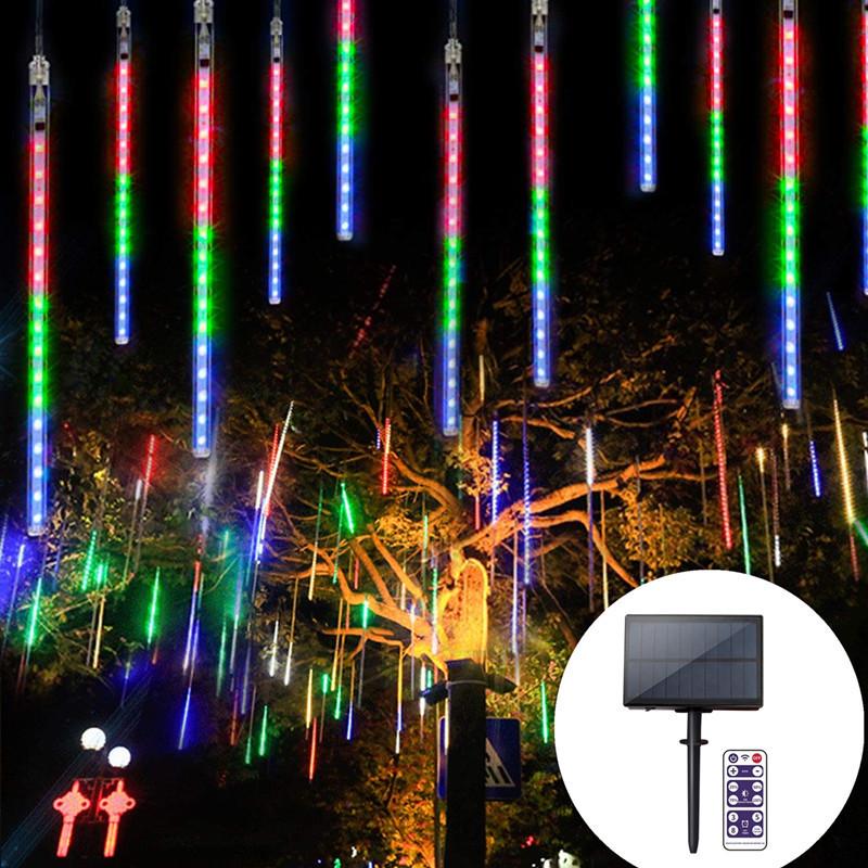 Solar LED Meteor Shower Lights: Colorful Outdoor String Lights for Christmas and Festivals.