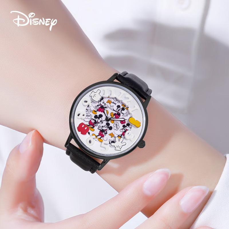 Disney Jungen Mode Cartoon Uhr Niedliche Kinder Mickey Maus Uhren Kinder Jungen Mädchen PU Leder Quarz Armbanduhr Uhr Geschenk