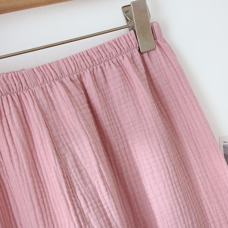 Japanese Couple's Pajamas Set: Plain Cotton, Loose Fit, Unisex, Plus Size, for Spring & Autumn.