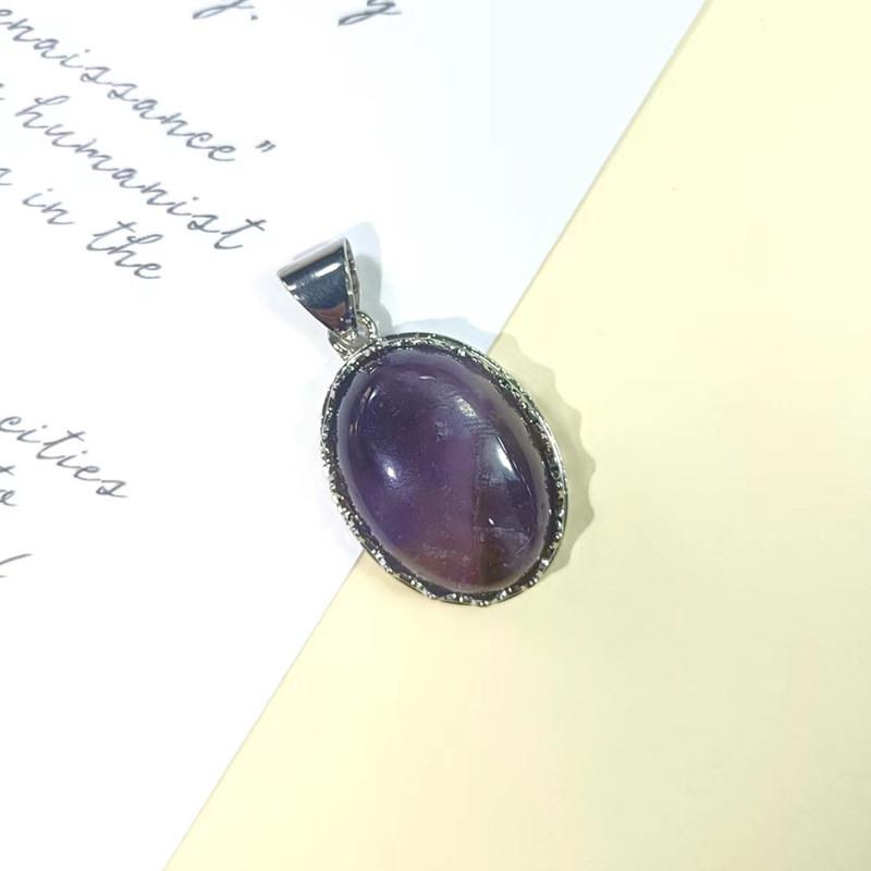 Geometric Shell Pendant With Synthetic Turquoise And Natural Purple Crystal For Fashion Jewelry