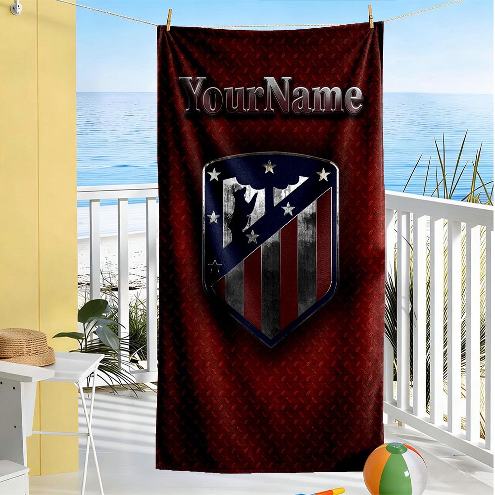 Atletico Madrid Customize Text Beach Towel High Absorbency & Quick-Dry Perfect for Traveling Yoga Camping and Swimming