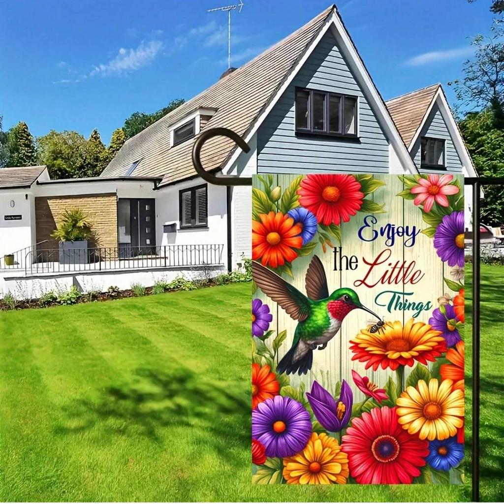 Double-sided garden flag with hummingbird design—for hanging in the yard, home decor, and holiday decorations; no flagpole requi