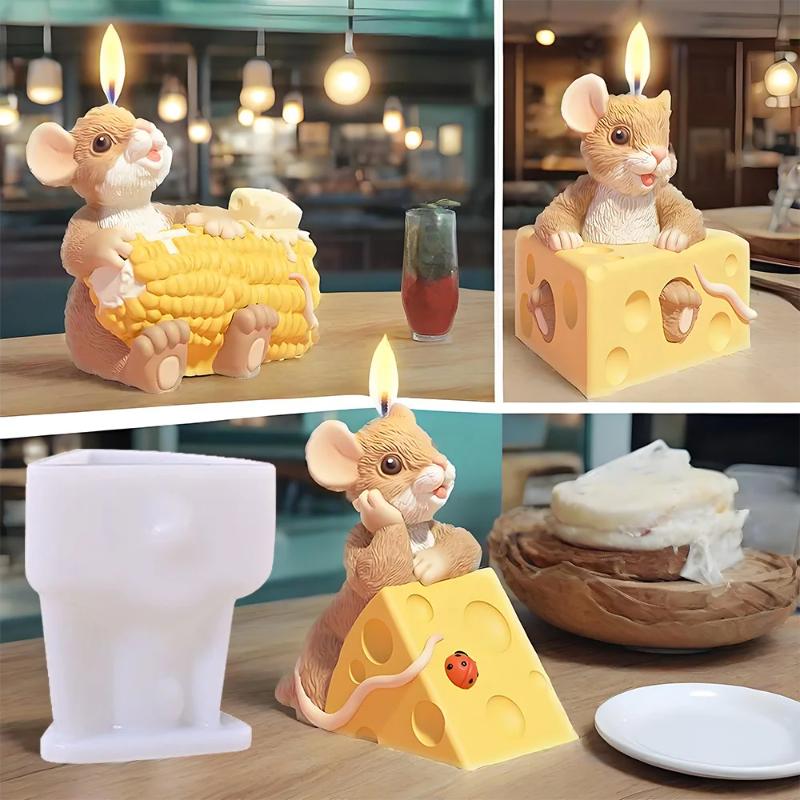 3D Mouse Cheese Aromatherapy Candle Silicone Mold DIY Handmade Romantic Scented Valentine's Day Party Home Decor Birthday Gift