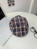 Retro Plaid Forward Hat Women's Autumn New Big Head Circumference Duckbill Hat Showing Face Small Beret Tide