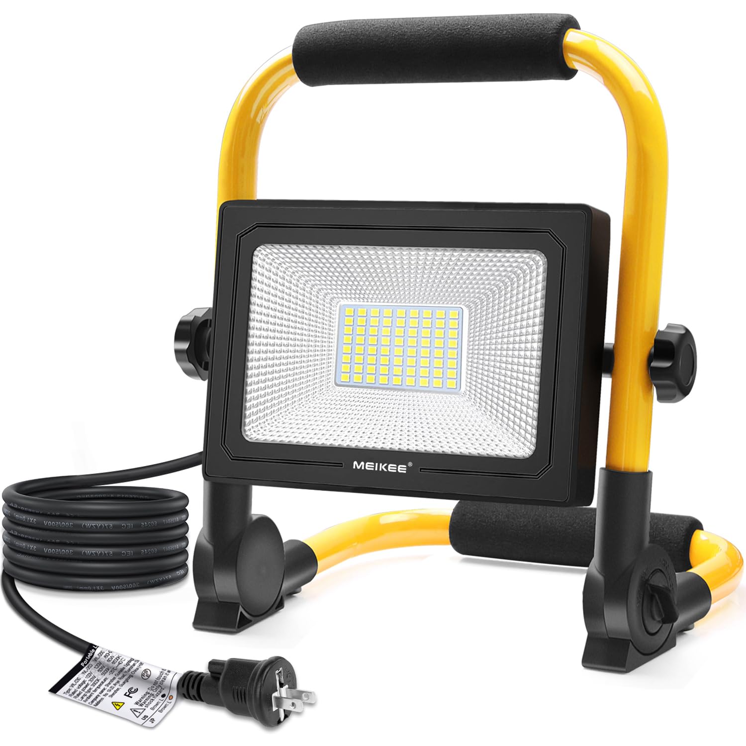 

MEIKEE Super Bright LED Floodlight, Work Light, Portable Floodlight, Tabletop, 3P2P Plug Converter, 60W, 5200LM, Equivalent to 600W, Energy-Saving,