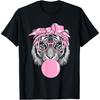 Funny Pink Tiger For Girl Glasses & Pink Bubble Gum T-Shirt