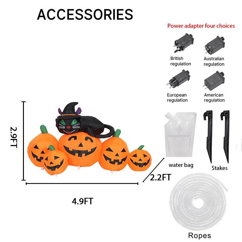 

4.92FT Halloween Inflatable Toys Yard Ornaments Lawn Party Decoration Black Cat Pumpkin Home Supplies Ornaments with LED Lights EU