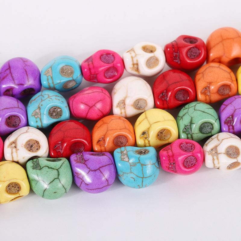 Colorful Halloween Skull Beads: Synthetic Turquoise Pendants for DIY Jewelry
