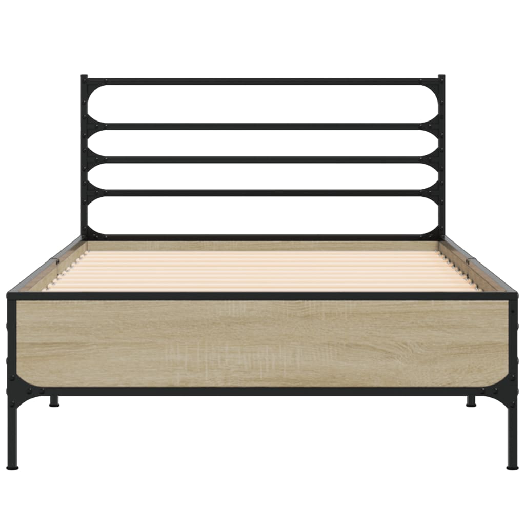 Bed Frame In Sonoma Oak Finish 90 X 200 Cm Made of Engineered Wood and Metal